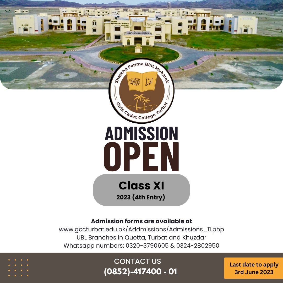 GCCTurbat's tweet photo. Admission open for First Year (4th Entry - 2023). Last date for applying is 3rd June 2023).
#Balochistan #turbat #BBISE #CadetCollege #education https://t.co/0IqDN5gSJH