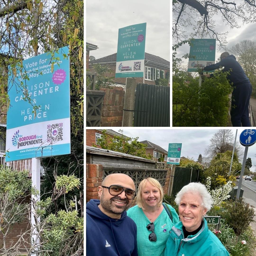 theboroughfirst's tweet photo. Our Clewer & Dedworth East candidates, Alison Carpenter & Helen Price were out & about the ward. A huge shout-out to Ketan, who helped get their boards erected & isn't even a resident of their ward! #PeopleBeforePolitics #VoteIndependent #TBFI #Clewer #Dedworth #Windsor https://t.co/pCN9EXGJ0r