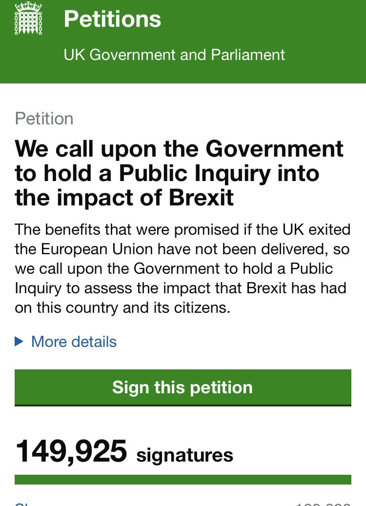 Excellent. Looks like this will be well over 150,000 signatures ahead of the live-streamed debate on Monday.

If you’ve not yet signed, please do so here —> petition.parliament.uk/petitions/6282…