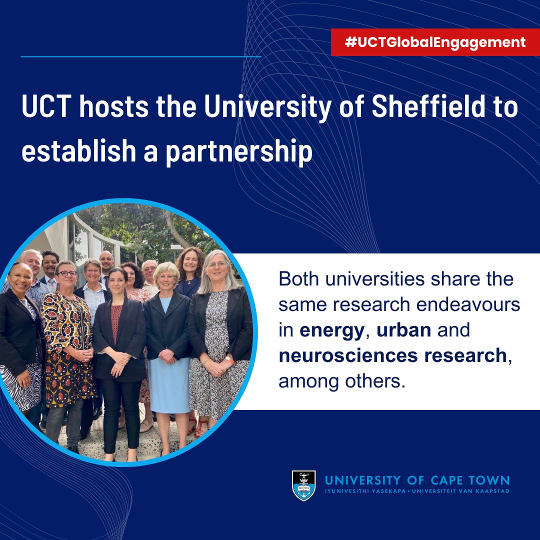 UCT_Research's tweet photo. This week @sheffielduni visited @UCT_news to broker a partnership in energy, urban, and neurosciences research among others. Despite the different regional contexts, the universities also share similar values for inclusivity and tackling global challenges. 

#UCTGlobalEngagement https://t.co/FbI4uBAZoZ