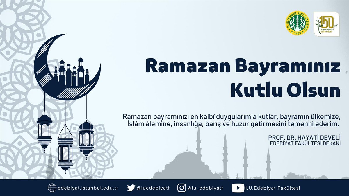 Ramazan Bayramınızı Tebrik Ederiz!

Ramazan bayramınızı en kalbî duygularımızla kutlar, bayramın ülkemize, İslâm âlemine, insanlığa, barış ve huzur getirmesini temenni ederiz. 

#RamazanBayramı 
#EdebiyatFakültesi