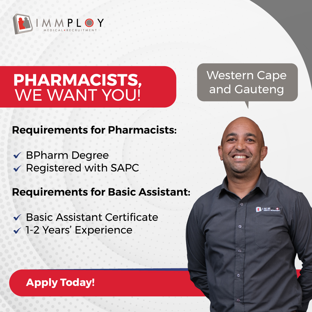 Immploy's tweet photo. Looking for #locum positions in Gauteng or Western Cape as a pharmacist or basic assistant? Join our team of healthcare professionals and make a difference in patients' lives across South Africa. Contact us today about our locum opportunities: 📲 https://t.co/JruUspLZWr https://t.co/EdNA6RfIxn