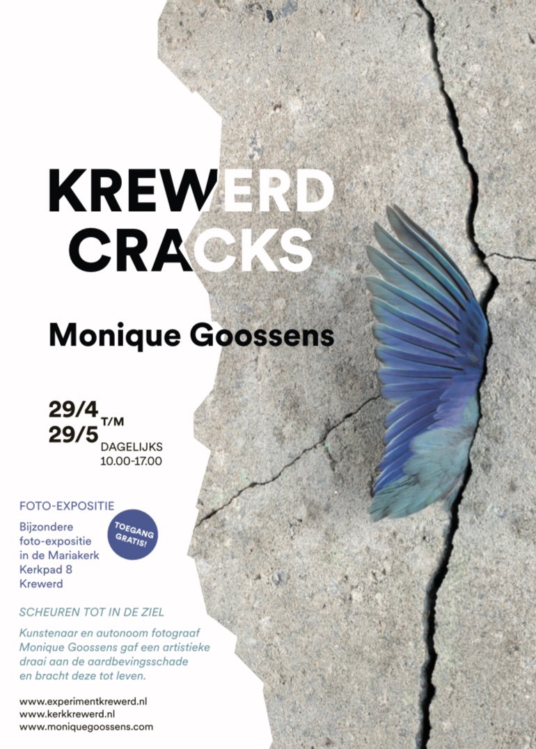 Van zaterdag 29-4 tm 29-5 vindt in de Mariakerk <a href="/krewerd/">Krewerd</a> de foto-expositie Krewerd Cracks plaats, waarbij de bevingsschade op een bijzondere manier in beeld wordt gebracht. Dagelijks open van 10-17 uur, toegang gratis <a href="/Eemsdelta/">Gemeente Eemsdelta</a> <a href="/visitgroningen/">Visit Groningen</a> <a href="/GroningerKerken/">Groninger Kerken</a>