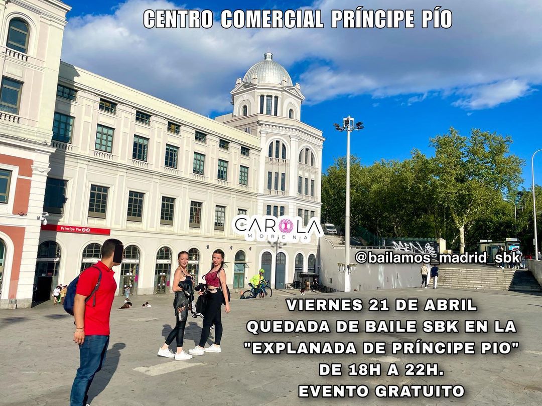 _carolamorena's tweet photo. HOY 🥳 EVENTO GRATUITO  
VIERNES 21 de ABRIL de 18h a 22h. 

 En la explanada de Príncipe Pío (entre el metro y el Centro Comercial). Y el DOMINGO TARDEO SBK DANCE. Taller de bachata fusión y la animación inimitable de Rafa Guardiola.   

🎟️ https://t.co/wWur2Ru3gD https://t.co/2k6g4nUKaU