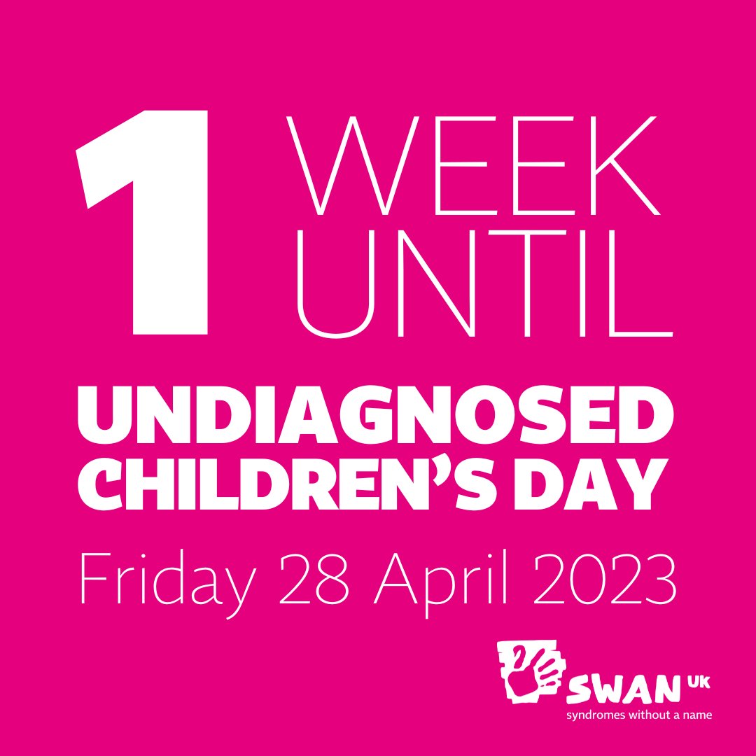 SWAN_UK's tweet photo. 1 WEEK TO GO!
One final push to show the world how wonderful our community is. Join in by sharing what your favourite three things are.
Tag us in your #UndiagnosedChildrensDay posts!
#UCD23 #undiagnosed #MySWAN https://t.co/d9R84dE4jg