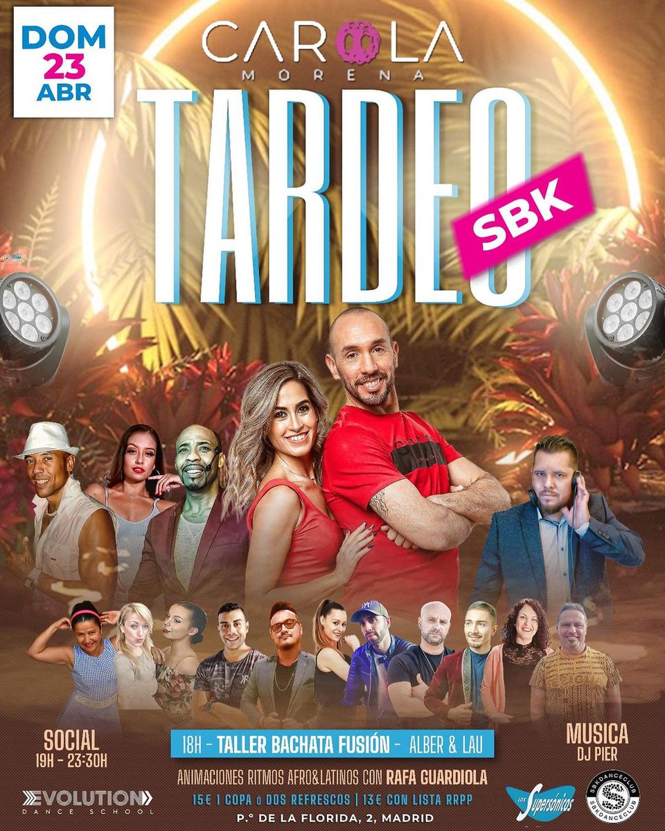 _carolamorena's tweet photo. HOY 🥳 EVENTO GRATUITO  
VIERNES 21 de ABRIL de 18h a 22h. 

 En la explanada de Príncipe Pío (entre el metro y el Centro Comercial). Y el DOMINGO TARDEO SBK DANCE. Taller de bachata fusión y la animación inimitable de Rafa Guardiola.   

🎟️ https://t.co/wWur2Ru3gD https://t.co/2k6g4nUKaU