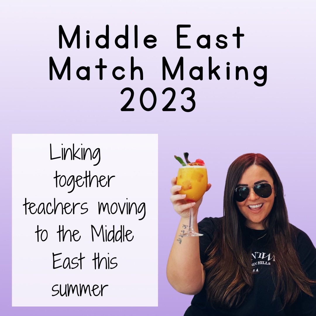 Miss_L_Teach's tweet photo. Teachers moving to the Middle East this summer, head to my IG and dm me! 

I’m currently linking up teachers moving to same school / same destination so you can connect with and know some people before the move! 🇶🇦🇦🇪🇰🇼🇸🇦☀️

https://t.co/OZ9Ek6uZT4 https://t.co/qxwT2ggGm2