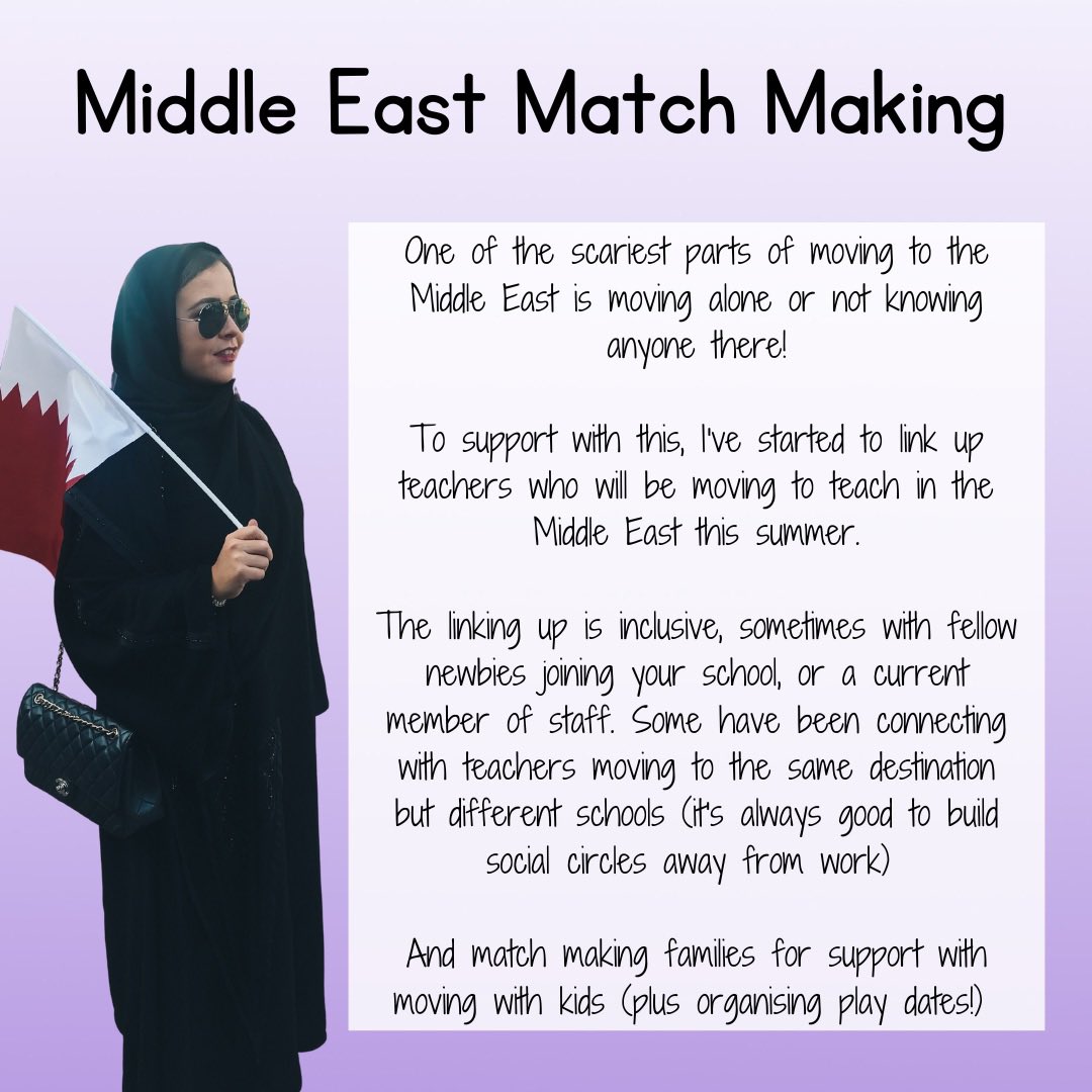 Miss_L_Teach's tweet photo. Teachers moving to the Middle East this summer, head to my IG and dm me! 

I’m currently linking up teachers moving to same school / same destination so you can connect with and know some people before the move! 🇶🇦🇦🇪🇰🇼🇸🇦☀️

https://t.co/OZ9Ek6uZT4 https://t.co/qxwT2ggGm2