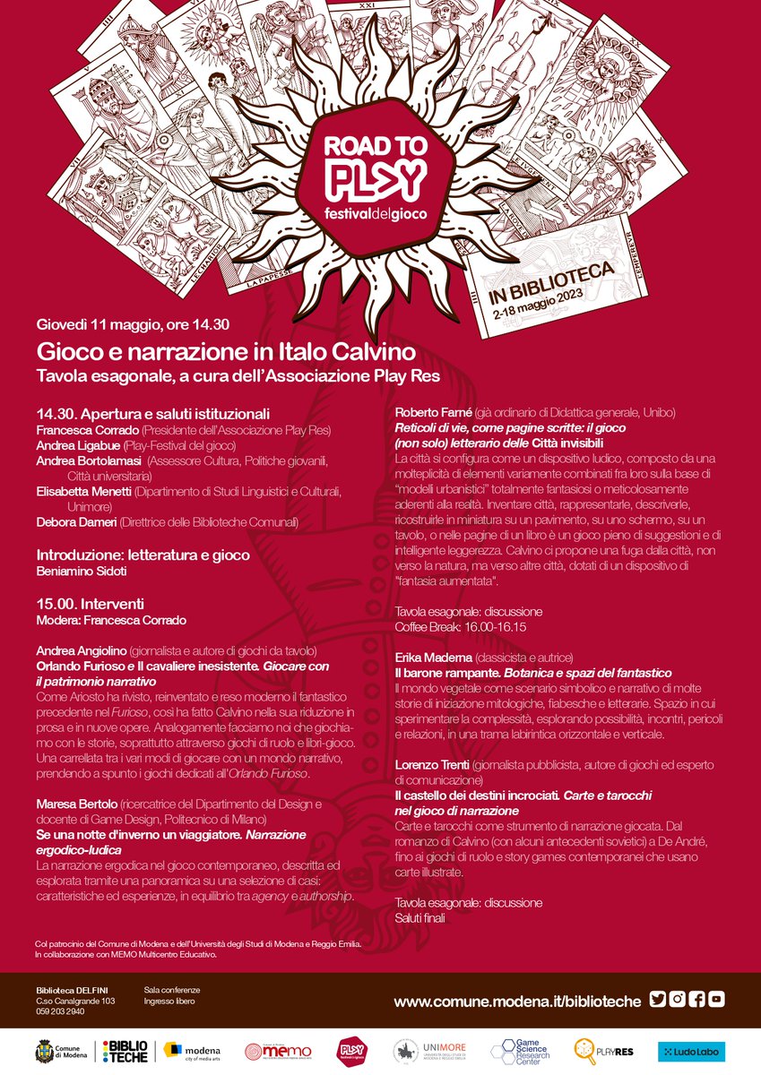 bibliotecheMO's tweet photo. 📌Giovedì 11 maggio alle 14.30 in #Delfini ti aspettiamo per la Tavola esagonale
𝗚𝗶𝗼𝗰𝗼 𝗲 𝗻𝗮𝗿𝗿𝗮𝘇𝗶𝗼𝗻𝗲 𝗶𝗻 𝗜𝘁𝗮𝗹𝗼 𝗖𝗮𝗹𝘃𝗶𝗻𝗼 a cura di #AssociazionePlayRes
👉Ingresso libero
#RoadToPlay https://t.co/owXwxfo3Hs