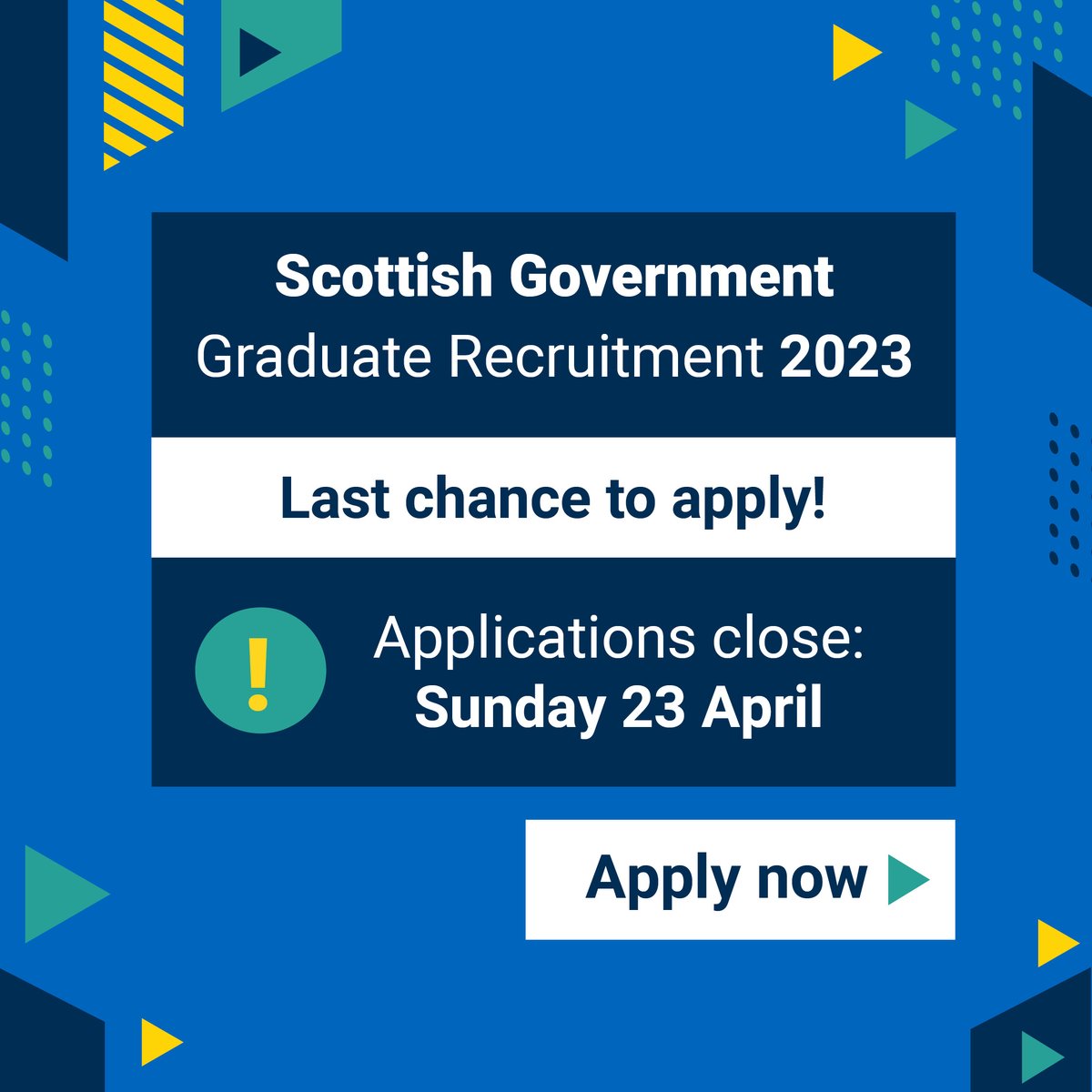 scotgovjobs's tweet photo. Last chance to apply for our #GradRoles

Take your first step towards an exciting career in the Civil Service, delivering real impact and value for the people of Scotland.  

👉Find out more at: https://t.co/MjXiUGOwc1 

#Vacancy #Grads https://t.co/xZrg64ZzLq