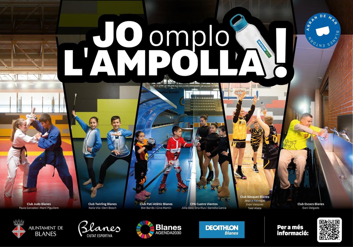 Blanes_cat's tweet photo. Notícia: @ciutatesportiva promou equipaments més sostenibles instal·lant #fontsaigua i #llumsled per eliminar les #ampollesplàstic i usar #reciclables, que les entitats esportives podran recollir a @Decathlon a un preu especial amb el lema #Joomploampolla
https://t.co/oajjvcPzcv https://t.co/DECLJ0va3R
