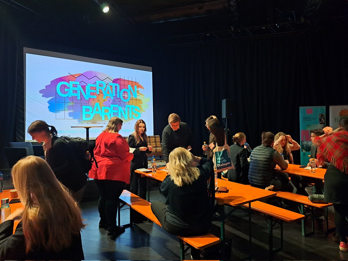 honkamakila's tweet photo. Generation Barents kicked off in Beddingen kulturhus @Visitbodo.  It is a platform for young people in the #Barents Region for expressing opinions for the future. From Finland participating @ppliitto @KosmaRonka @kainuu @pkliitto &amp; @Oulu2026offici Thanks @Zakeil  @bodo2024 #BRYC https://t.co/RcW164HgH9