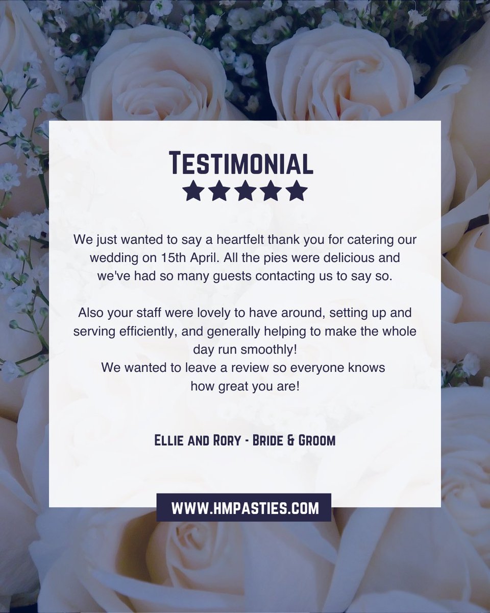 HMPasties's tweet photo. Amazing feedback from a fabulous bride & groom 🫶🏼💕
#hmpasties #outsidecatering #weddingday #piedo #handmadepies #handmadepasties #boltonbusiness #weddingcatering #bolton #manchester #pieswithapurpose #eveningparty #weddinginspiration #feelgoodfood #weddingideas https://t.co/eMIXoi7s8P