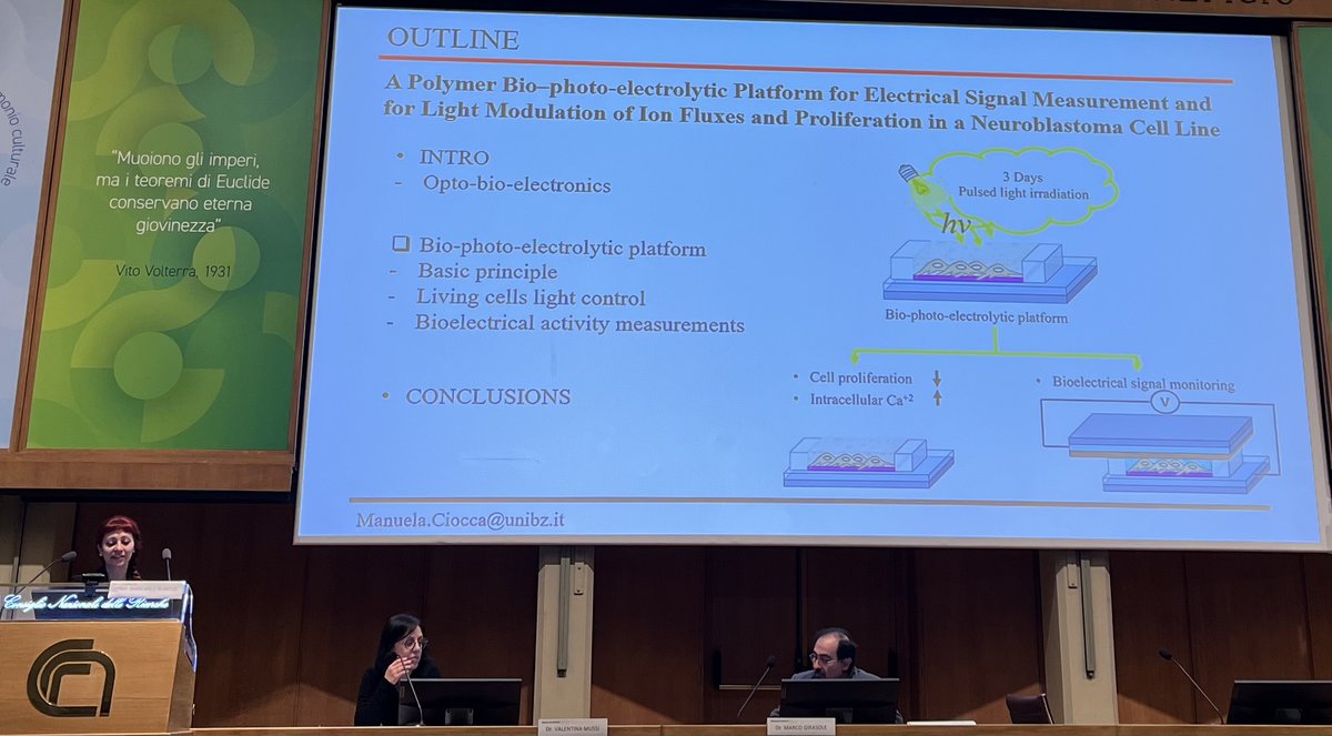Manuela Ciocca (@cioccamanuela) on Twitter photo Yesterday my talk at <a href="/biophysics/">biophysics</a> Rome 2023, <a href="/CNRsocial_/">CNR Consiglio Nazionale delle Ricerche</a> on #Bioelectronics and a Bio-photo-electrolytic platform for light control of living cells and bioelectrical signals recordings!
Giovanna also presented her poster on #biohybrid interfaces!
it was super nice! 🤓 Yesterday my talk at <a href="/biophysics/">biophysics</a> Rome 2023, <a href="/CNRsocial_/">CNR Consiglio Nazionale delle Ricerche</a> on #Bioelectronics and a Bio-photo-electrolytic platform for light control of living cells and bioelectrical signals recordings!
Giovanna also presented her poster on #biohybrid interfaces!
it was super nice! 🤓