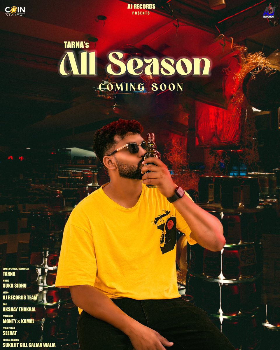 AjRecords6's tweet photo. Aj Records Presents 

Song : All Season 
Singer / Lyrics/ Composer: Tarna 
Music : Sukh Sidhu 
Video : Aj Records 
Dop : Akshay Thakral 
Featuring : Monty Dhiman &amp; Kamal Sekhon 
Female Artist: Seerat 

Special thanks: SUKHJIT GILL GAJJAN WALIA https://t.co/bgDKYWFLvN