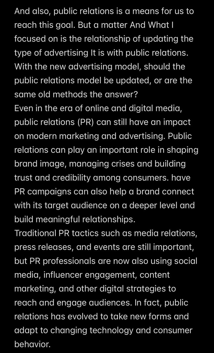 BaharAbedii's tweet photo. Today we talked about public relations and marketing and marketing advertising, both of which are necessary, and we understood that public relations promotes the organization as a business and targets the audience to buy an offer. @WahibaChair https://t.co/HLMMTc0uL0