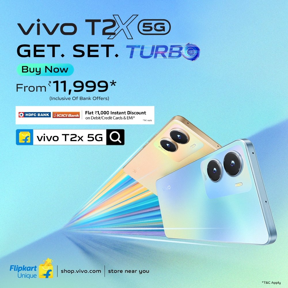 vivo T2X 5G is available for purchase on vivo India e-store, and Flipkart, starting today, April 21, 2023.

If you have HDFC of ICICI cards you get a discount of Rs. 1000.

Interested?

@vivo_india #GetSetTurbo #TurboLife #5G #vivoT2Series #vivoT2X #vivoT2X5G #vivo  #GreedyTech