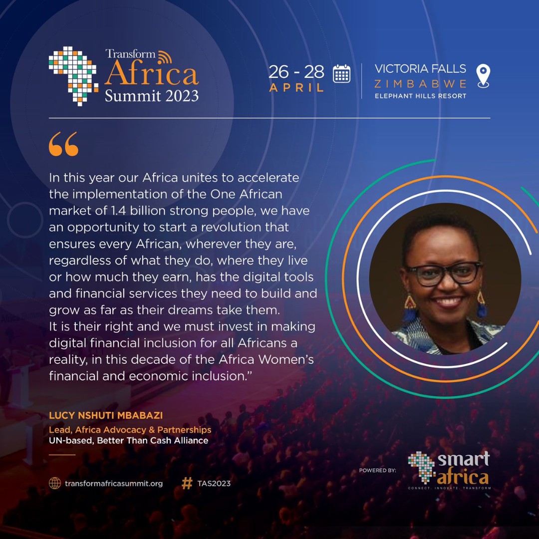 "We must invest in making digital financial inclusion for all Africans."
<a href="/LucyMbabazi/">L. Nshuti Mbabazi</a>, Lead, Africa Advocacy &amp; Partnerships, <a href="/BetterThan_Cash/">Better Than Cash Alliance</a>
Register for #TAS2023 
📝ow.ly/oQbf50NgrRw 
🗓️26-28 April 2023 
📍Victoria Falls - Zimbabwe
