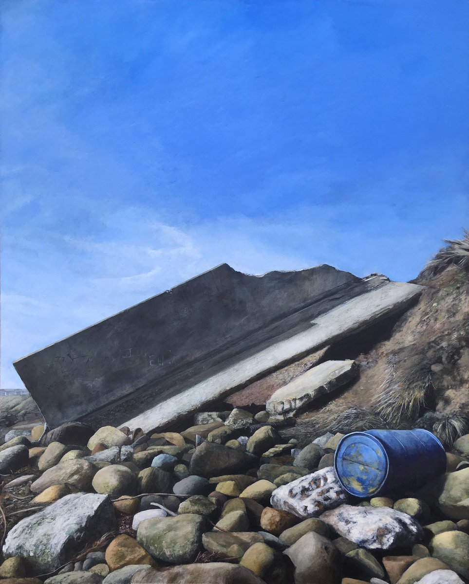 One from a few years ago; 'Fragments' (acrylic paint on panel).  This piece features the remains of a WW2 pillbox, found on a beach in Ashington.  #acrylicpainting #WarRemains #contemporarylandscape