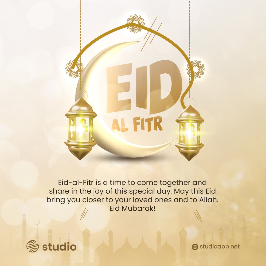thestudio_app's tweet photo. Happy Eid-Al-Fitr
Eid-al-Fitr is a time to come together and share in the joy of this special day. May this Eid bring you closer to your loved ones and to Allah. Eid Mubarak!

#eid #eidalfitr #celebration #studioapp https://t.co/XUu47lbSf1