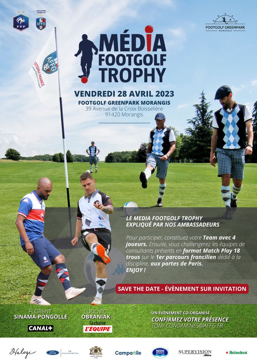 FootGolfFrance's tweet photo. 🏆Nous organisons le FootGolf Media Trophy le Vendredi 28 Avril à Paris! 
Un tournoi de FootGolf où VIP / médias (TF1, Canal, BeIN etc) vont s’affronter ⚽️⛳️

Envie d’en savoir plus?

Nous laissons une petite vidéo avec Florent Sinama-Pongolle et son équipe de Canal🔥 https://t.co/u6bGkTEKoN