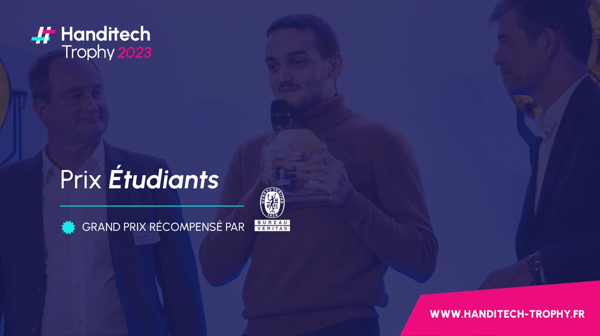 HanditechTrophy's tweet photo. Les projets #étudiants en faveur du #handicap sont de plus en plus incroyables🤩 

Nous remettrons un 𝗣𝗿𝗶𝘅 𝗦𝗽𝗲́𝗰𝗶𝗮𝗹 𝗘𝘁𝘂𝗱𝗶𝗮𝗻𝘁𝘀 aux étudiants qui entreprennent dans le domaine de la #handitech ! 

Participez au #HTT23 👉 https://t.co/64lhs3Uqi3 https://t.co/v30bj5mg8c