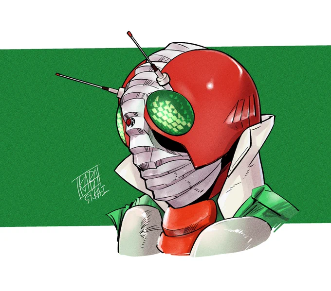 仮面ライダーV3マスクの形状再確認。中央の蛇腹?と覗き穴の段差に色気を感じる。 