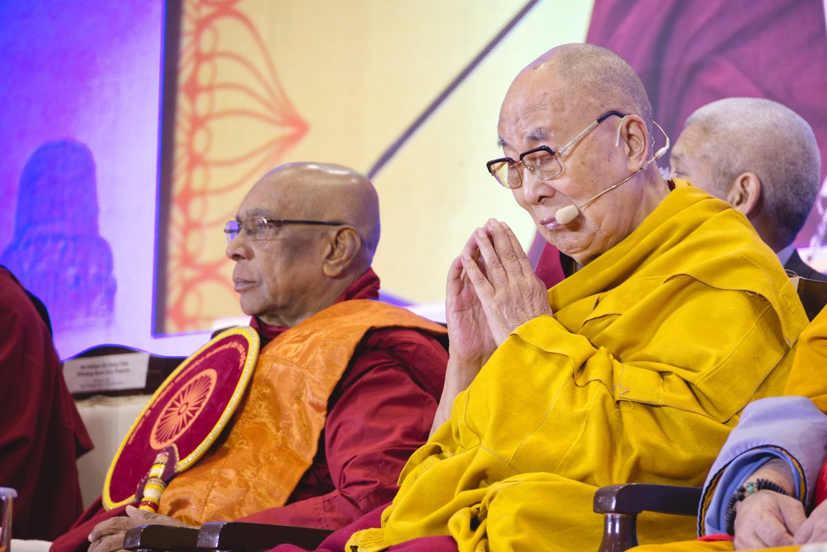 PemaKhanduBJP's tweet photo. There's serenity, peace &amp; calm in the gracious presence of His Holiness The 14th @DalaiLama.

His Holiness' august presence on Day 2 of #GlobalBuddhistSummit, organised by @MinOfCultureGoI &amp; @IbcWorldOrg in New Delhi, blessed us all.

1/2 https://t.co/iuja8430qN