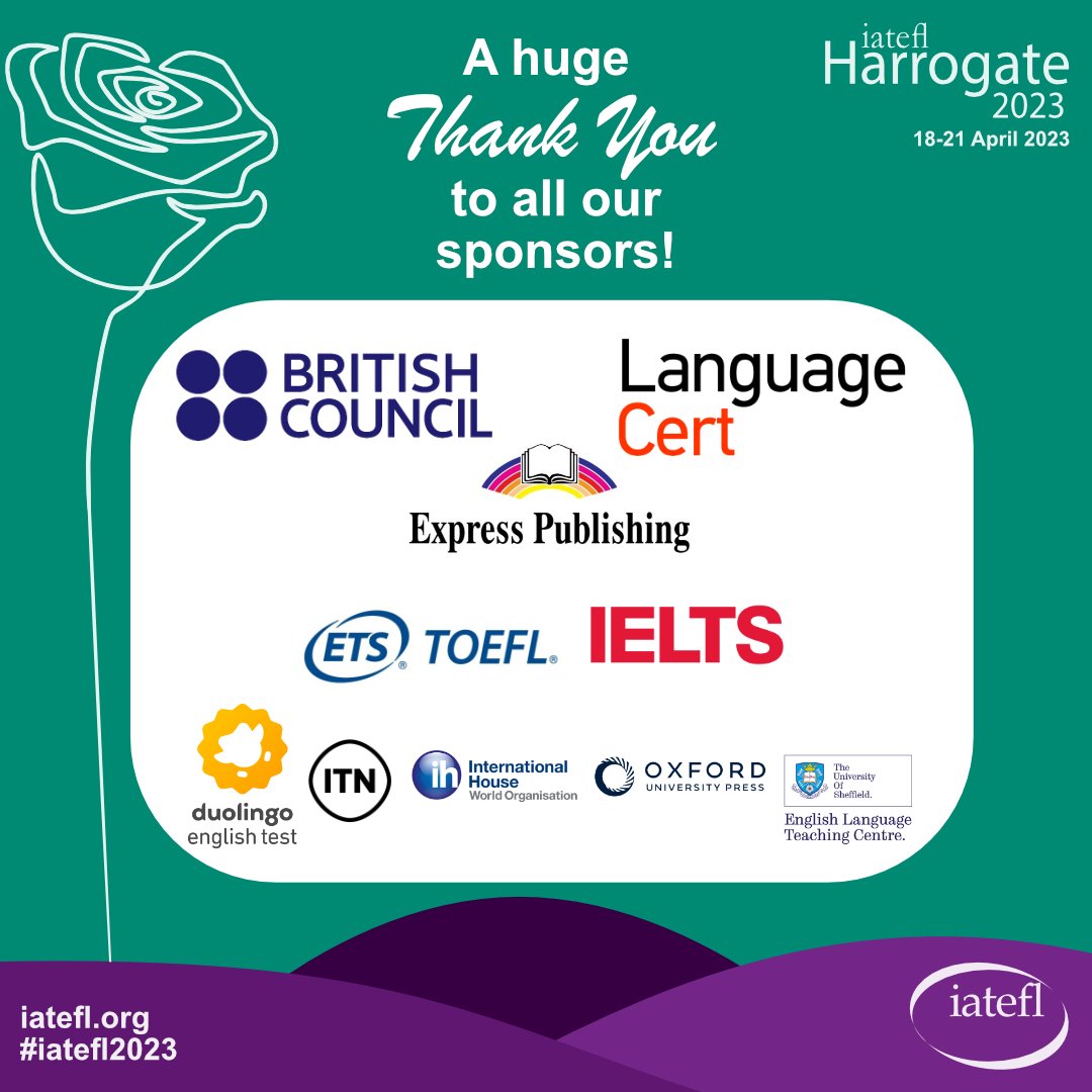 What a brilliant week! We really couldn't do it without the support of our sponsors. @BritishCouncil @LanguageCertorg @ExpressElt @ETSGlobal IELTS @DuolingoENTest @itn @IHWorld @OUPELTGlobal @sheffielduni