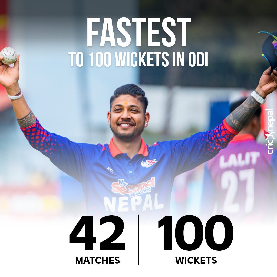 BasnetShivahari's tweet photo. World Record Alert.
Fastest ever to Hundred ODI wickets.
Well done Sandeep Lamichhane. https://t.co/AqGDR3P4Xv