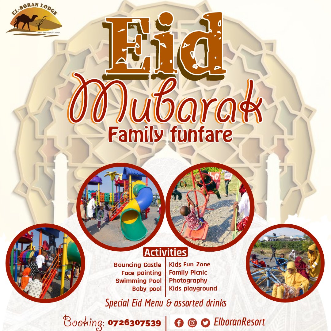 CountyAs_Isiolo's tweet photo. Celebrate this Eid ul Fitr with your loved ones at #ElboranResort! 

Our luxurious accommodations and unmatched hospitality make us the perfect destination for a memorable family getaway. 

Book now and create unforgettable memories this Eid. 

#EidMubarak #FamilyGetaway https://t.co/etdMmyD3mJ