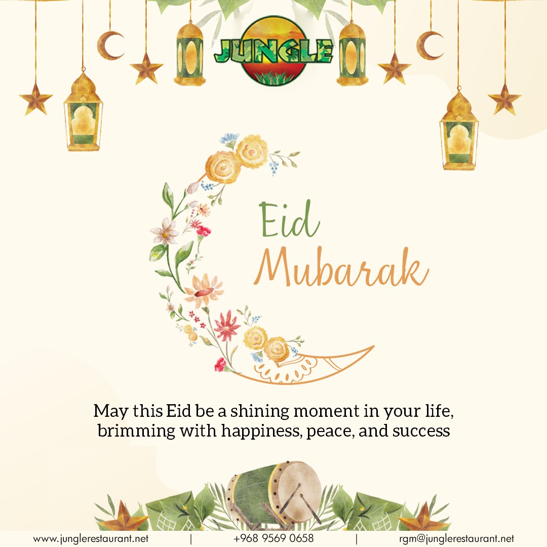 TheJungleMuscat's tweet photo. Eid Mubarak!

Wishing you a blissful and happy Eid 🌙✨

#EidMubarak #TheJungleRestaurant #Luxury #Celebrate #Restaurant #Oman #Eid #Ramadan #Divine #Almighty #Blessings #ExoticFlavors #FamilyTime https://t.co/oVYB82JZsG
