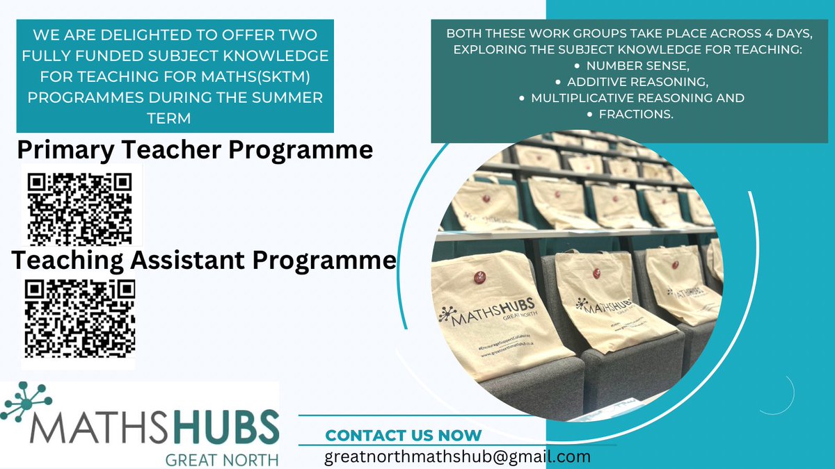 GNMH_MathsHub's tweet photo. What a brilliant opportunity we are offering not one but two FULLY FUNDED SKTM programmes -
⭐️Primary Teacher Programme
⭐️Teaching Assistant Programme
Scan the QR code to book your place 👇🏻👇🏻👇🏻
#GNMH #EncourageSupportCollaborate https://t.co/MTNYyDJFp8