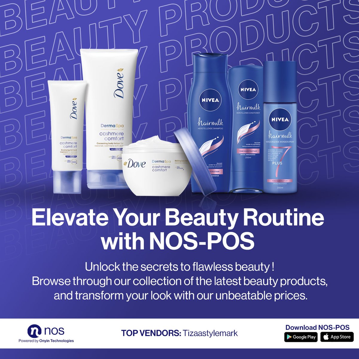 Nos_app's tweet photo. Get ready to transform your look with NOS-POS! Unlock unbeatable prices on the latest beauty products from top vendor Tizastylemark. Download the app now and elevate your beauty routine. 💄💋 #NOSPOS #beauty #makeup #NiveaAcneRepairALEXA https://t.co/pkpyR5vcIn