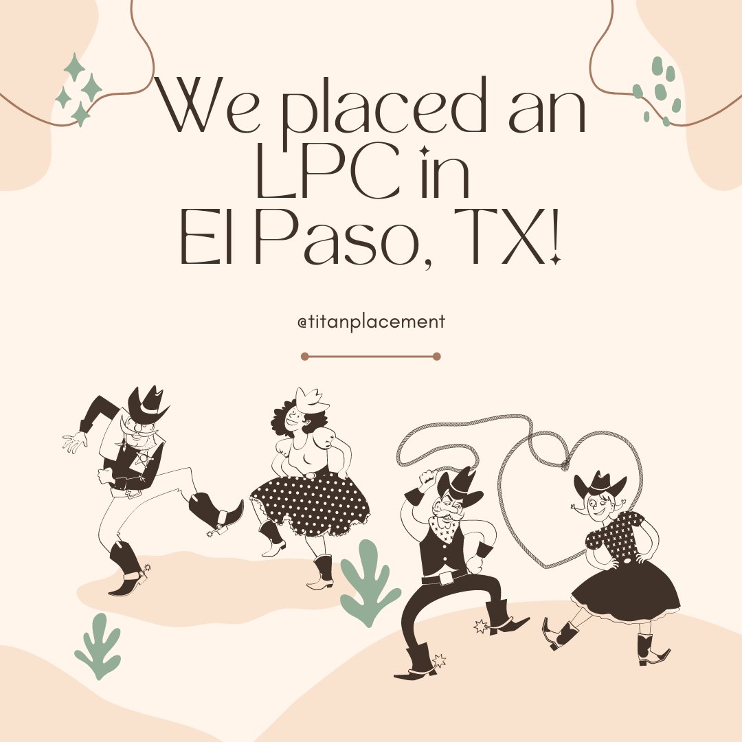 toarilla's tweet photo. Exciting news to share! Titan Placement Group just secured a fantastic placement for one of our clients in El Paso, TX. Congrats to our Bilingual LPC and a big thank you to the team for making it happen! #mentalhealth #LicensedProfessionalCounselor #placement #community #ElPaso https://t.co/auvJ218hGV