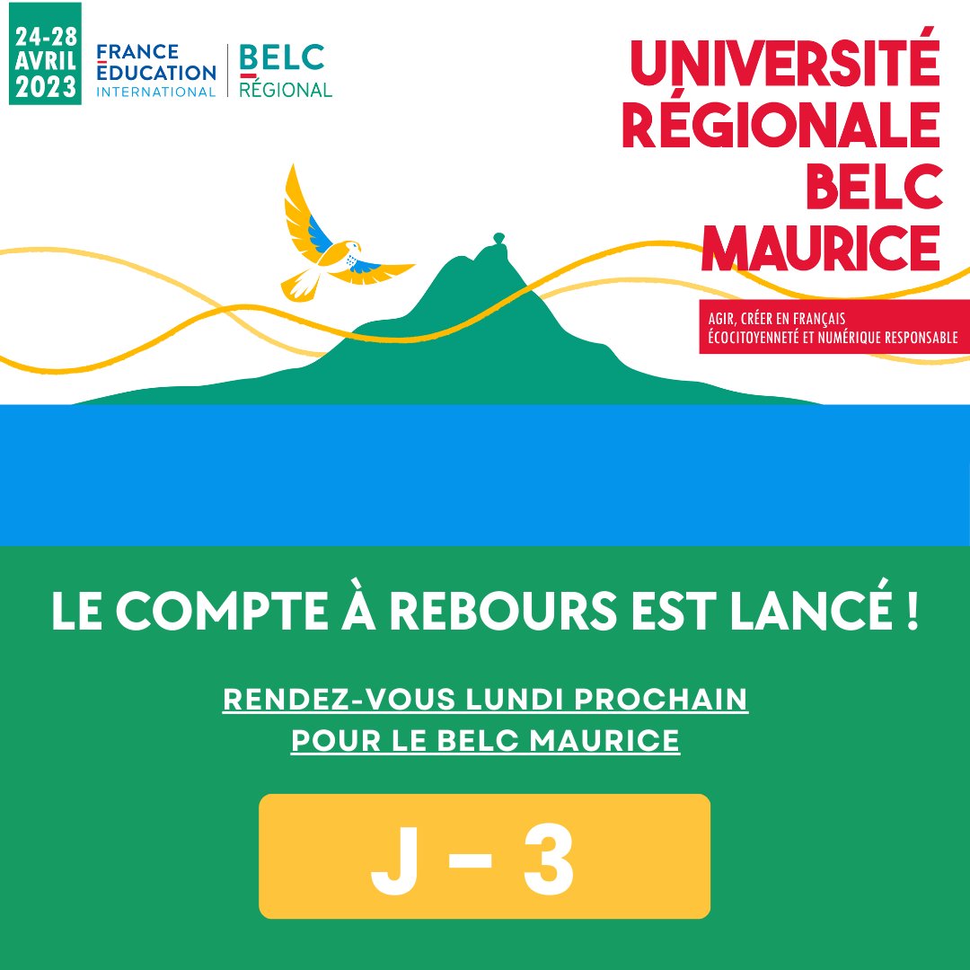 belcfei's tweet photo. Tic Tac, tic tac... Plus que 3 jours avant le lancement du BELC Maurice ! ⏰👀
@FEI_sevres @IF_Maurice @PatrickParrot @LDMascareignes Ambassade de France à Maurice https://t.co/qjdhNmUHXL