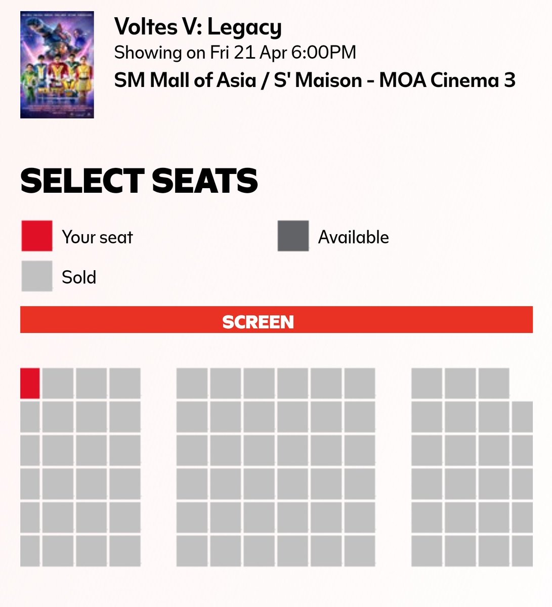 shadowdusk023's tweet photo. Dumami na ang naka-appreciate sa Voltes V. Puro sold out na 👏👏👏

#VoltesV 
#VoltesVLegacy
#V5LegacyTheCinematicExperience #VoltesVLegacyAtSMCinema https://t.co/BpLdB4KA7G
