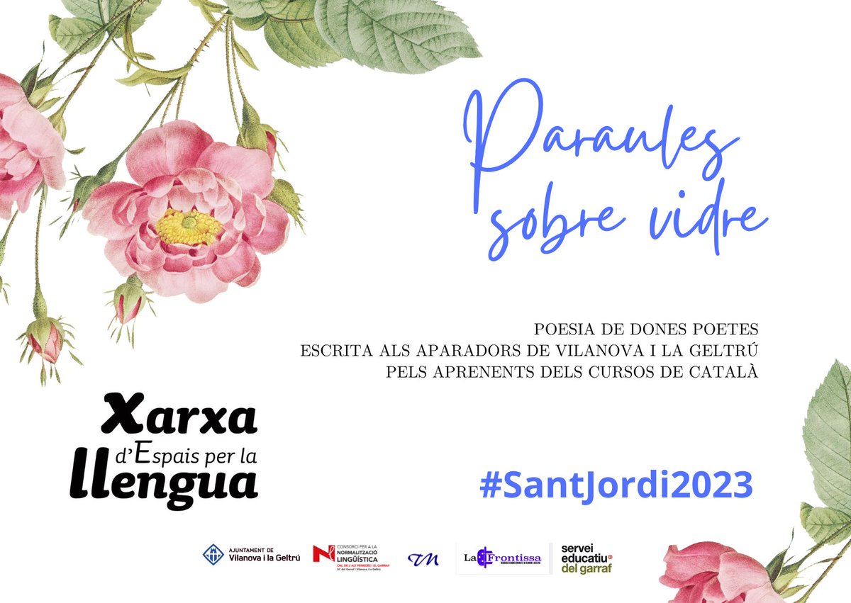 cpnlpobertes's tweet photo. Si us passegeu per #VNG aquests dies abans de #SantJordi2023 agafeu llapis i paper per anotar-vos els fragments de poemes que trobareu als aparadors amb el cartell #ParaulesSobreVidre
Acció poètica dels alumnes de català #XELL
@ajuntamentvng @viucomerc
https://t.co/rV62Zzj37Z https://t.co/xg321LanbA