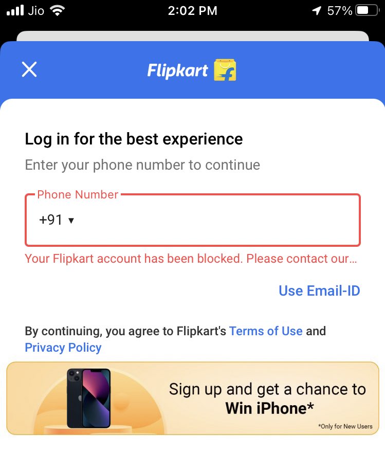 thepmq's tweet photo. Flipart Account Getting Banned @GyanTherapy @flipkartsupport @Flipkart 

Received Wrong Item of product so i put a return request for it. Flipart blocked my account https://t.co/6onfxQZMek