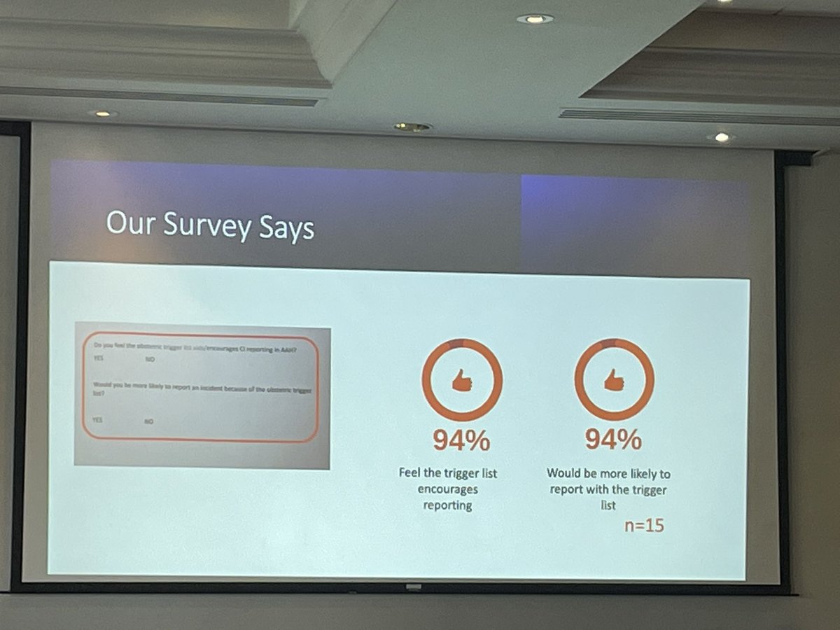 ObsAnaesNetwork's tweet photo. The obstetric anaesthetic #triggerlist being presented by Dr Stephen Crawford and Dr Emma Gardiner has encouraged anaesthetists to report incidents and improve #patientsafety. #NIOAN23 https://t.co/vKvmxjvl4z