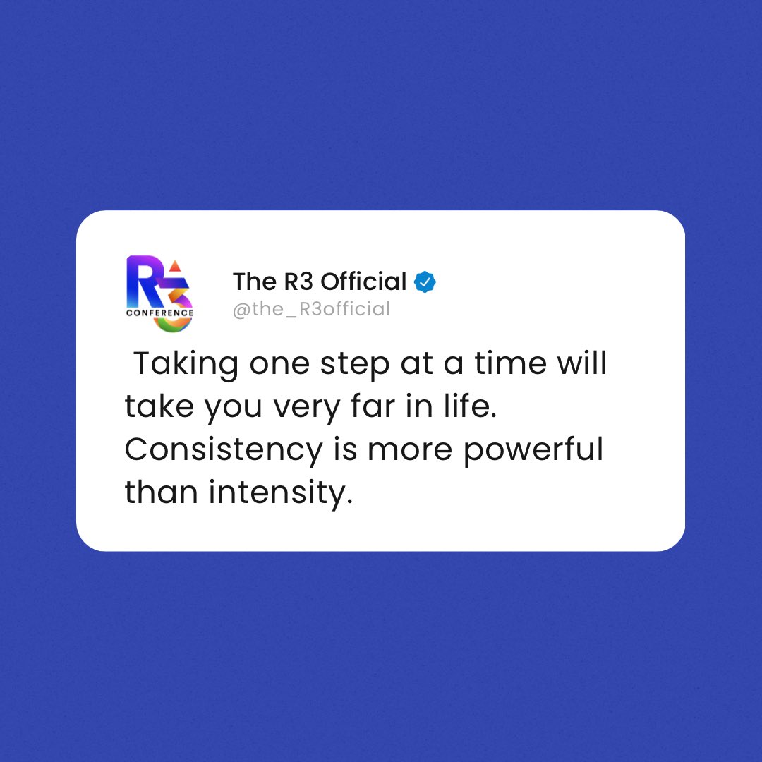 the_R3official's tweet photo. Consistency is very powerful. 

Showing up everyday and doing what you do continuously will always beat showing up once in a while and doing it. 

Focus on consistency not intensity. It’s more powerful. https://t.co/twyQi4olHV