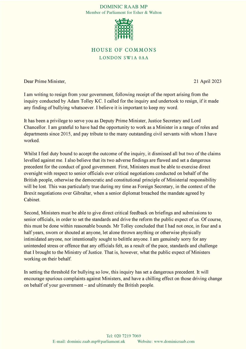 PolitlcsUK's tweet photo. 🚨 | BREAKING: Dominic Raab has RESIGNED https://t.co/dB4bw7IEOm