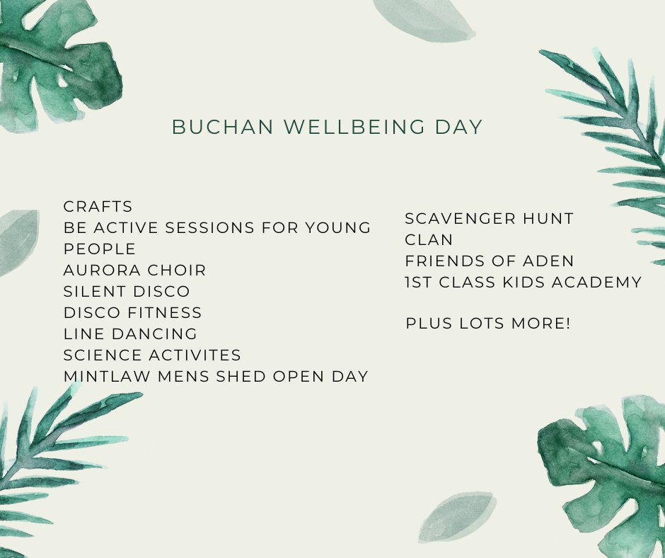Come along to the Buchan wellbeing day at Aden on the 20th of May. 11am to 3pm.