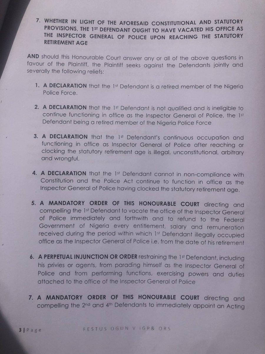 mrfestusogun's tweet photo. I have now filed a lawsuit against the IGP at the Federal High Court seeking for the court’s intervention over his continuous stay in office after his retirement. I firmly believe that his continuous stay in office is illegal and unconstitutional. Rule of law must reign supreme. https://t.co/gHXPVwwuGG