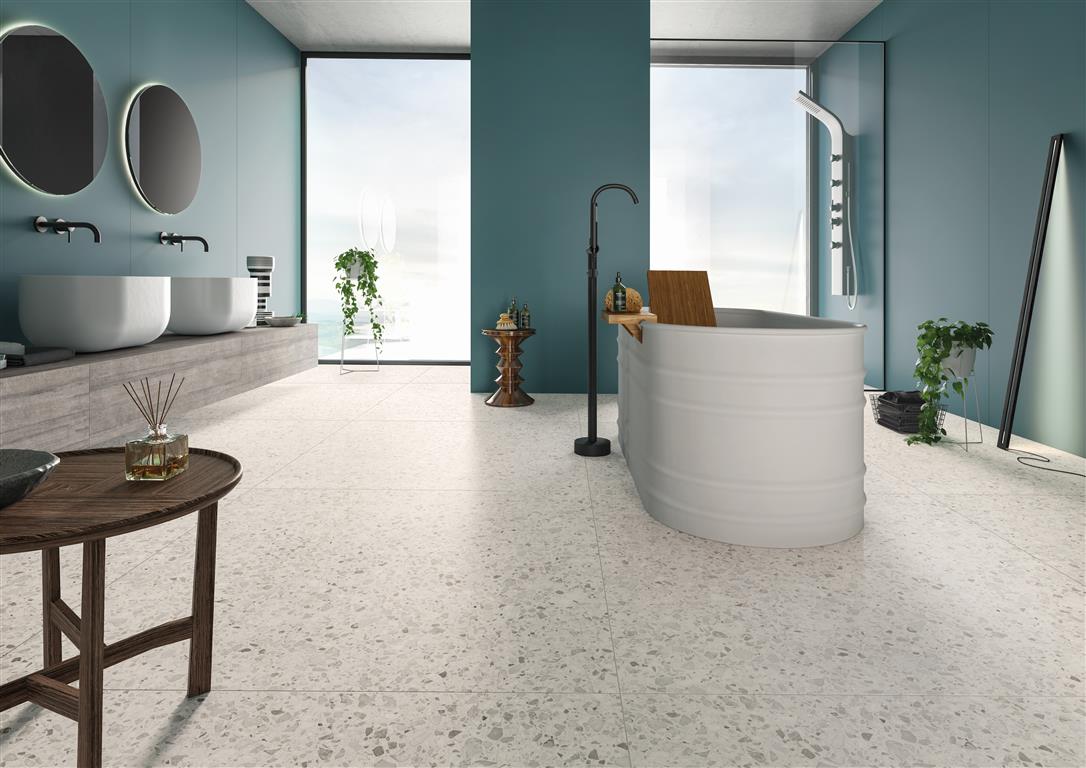 Our Veneto collection terrazzo-effect tiles are rectified and perfectly flat, making them ideal for creating elegant and contemporary uninterrupted surfaces with minimal grout lines, especially in the large formats.
Available in 6 colours in GRIP, Matt and Polished finishes.
