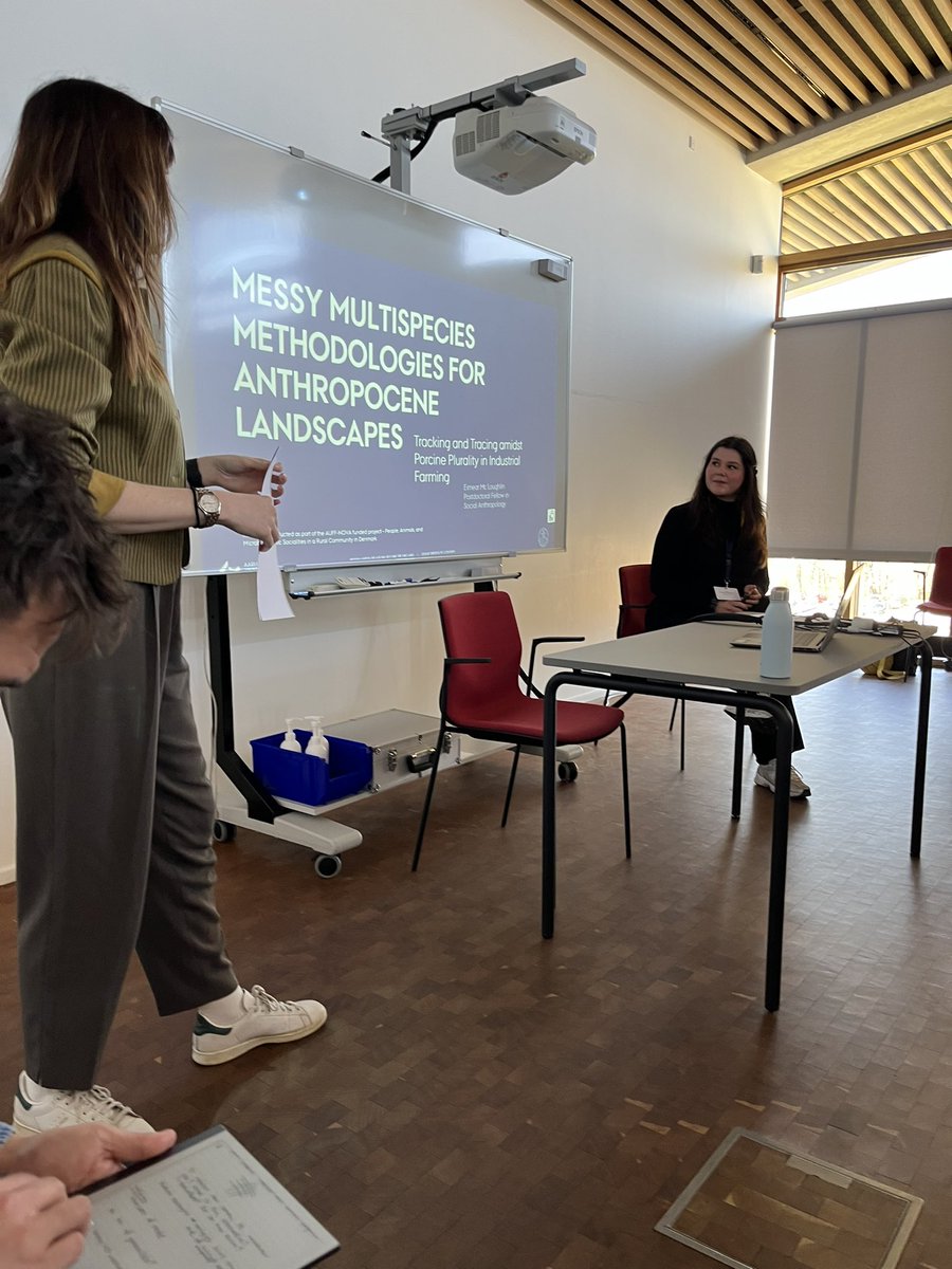Astridoa's tweet photo. Mind blowing and disconcerting paper presentation by @eimeartf on tracking and tracing pigs - porcine pluralities - in conventional industrial farming. Analytics and messy methods for Anthropocene landscapes. https://t.co/KYfbtJyFg1