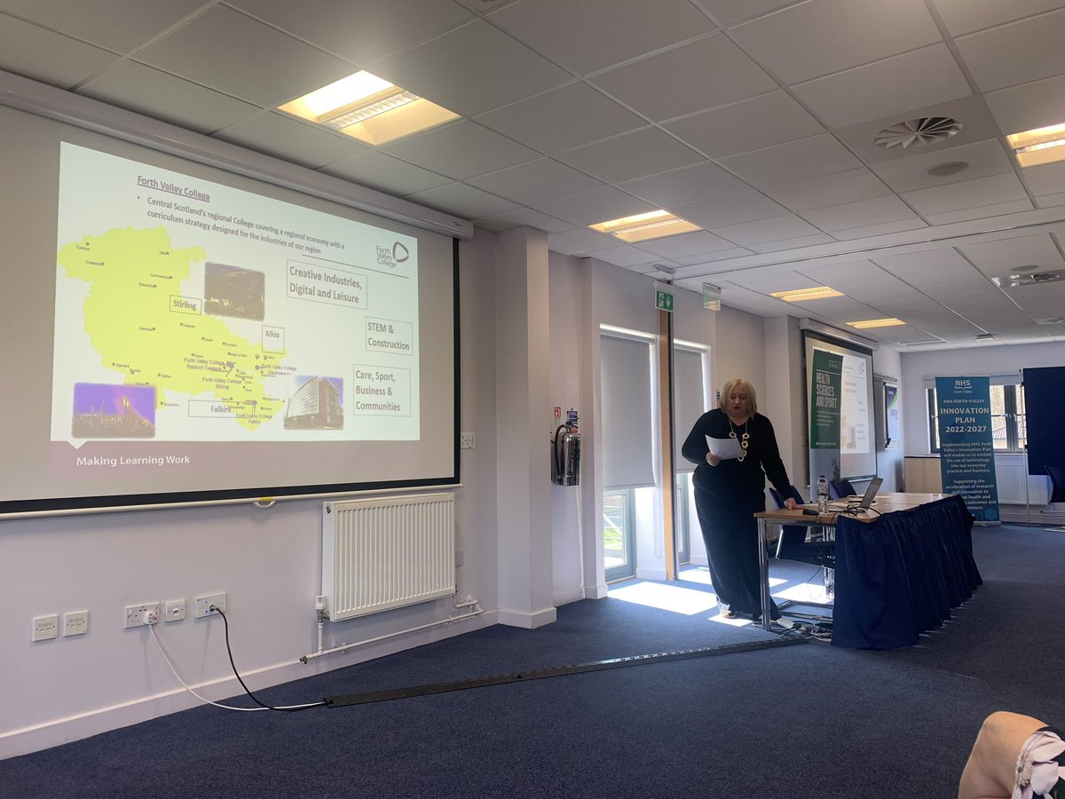 Excellent to hear about the collaboration projects between schools, <a href="/NHSForthValley/">NHS Forth Valley</a>, <a href="/StirUni/">University of Stirling</a> &amp; <a href="/FVCollege/">Forth Valley College</a> from Jane Muir #mskevent #collaboration #innovation
