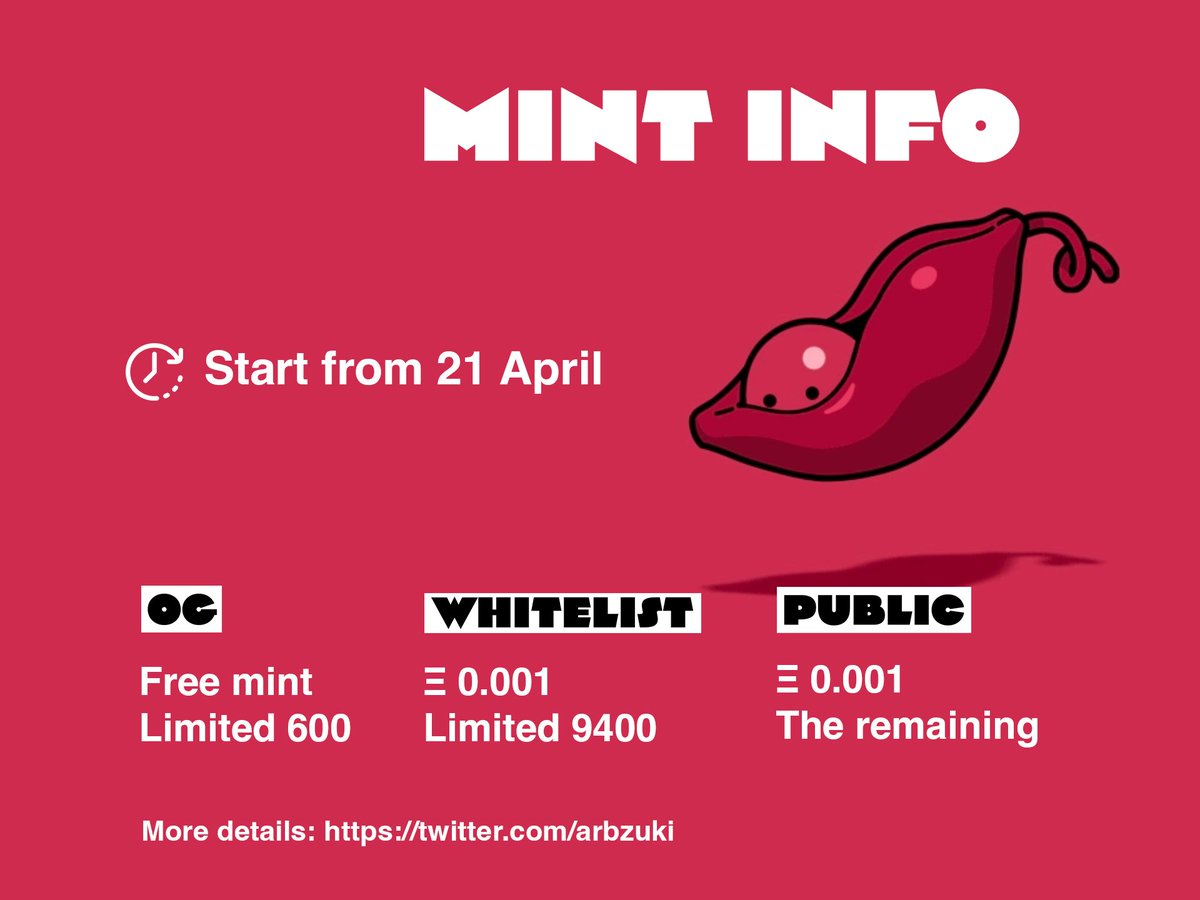 arbzuki's tweet photo. 🫘𝔼𝕩𝕔𝕚𝕥𝕚𝕟𝕘 𝕟𝕖𝕨𝕤!!!🫘

🎁After listening to our community's feedback, we've decided to slash the minting price for Arbzuki NFTs!

➡️Check your whitelist status here: 
https://t.co/ex6xi436Sn

🗃️If not, fill out this form to join Whitelist 2: https://t.co/KN3Xy3jirN https://t.co/Ko0AaAhdiN