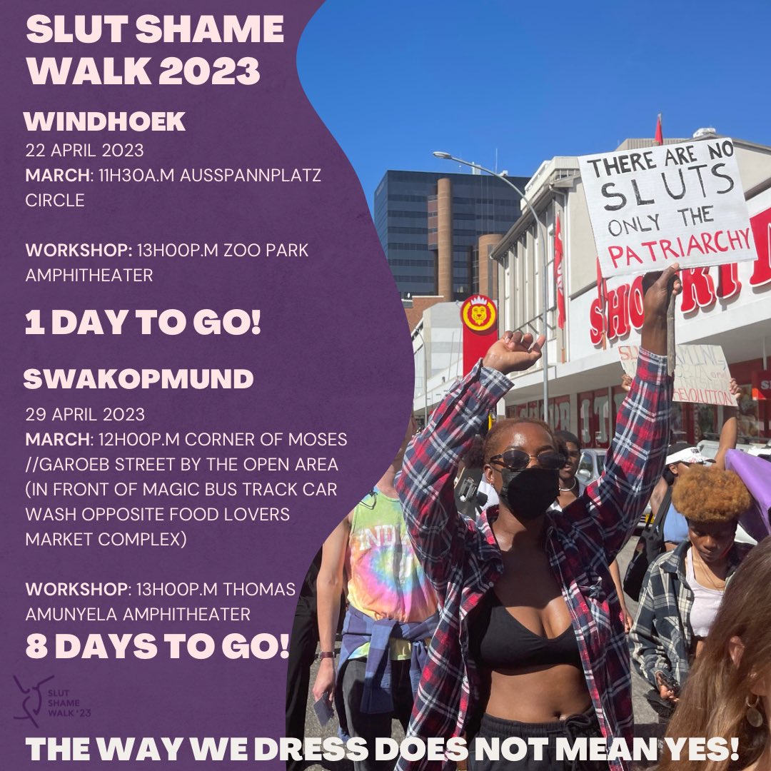 slutshamewalk's tweet photo. WINDHOEK ARE YOU READY?! 1 DAY LEFT!! See you all tomorrow!!! Let’s come together and protest against sexual violence and demand for our rights while holding a space celebrating bodily autonomy!
ITS A LOOK NOT CONSENT!
#slutshamewalk #sexualassaultawarenessmonth https://t.co/OgtlTvNuYo