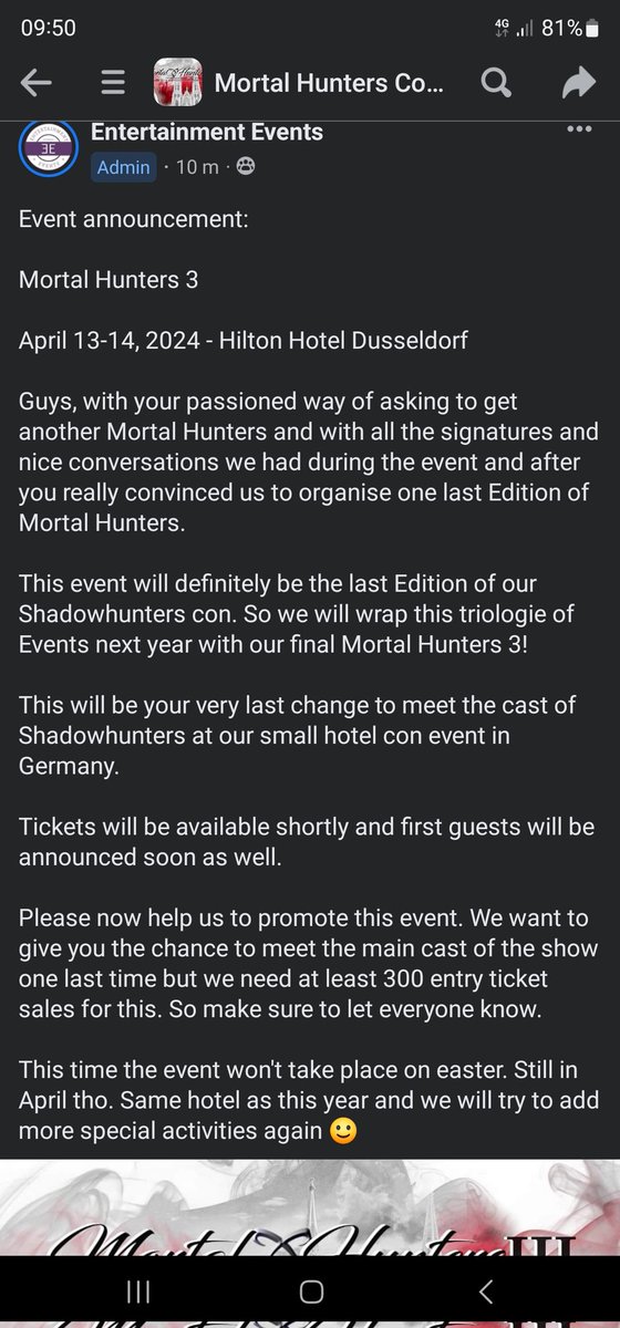 Mortal hunters 3 is happening 🥳🥳🥳 spread the word everyone #shadowhunters #mortalhunters3